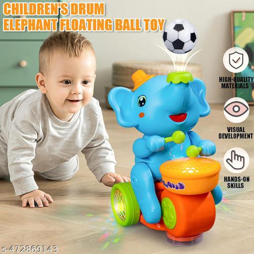 Blowing Elephant Musician Toy | Walking Drummer with Flashing Lights & 2 Blowing Balls